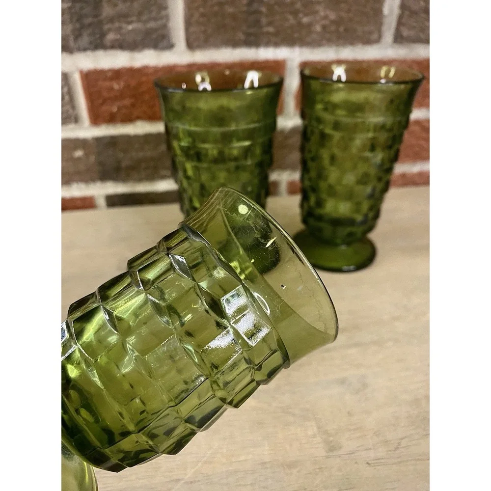 2 Vtg Indiana Glass Whitehall Avocado Green Cubist 12oz Iced Tea Glass 1 Small